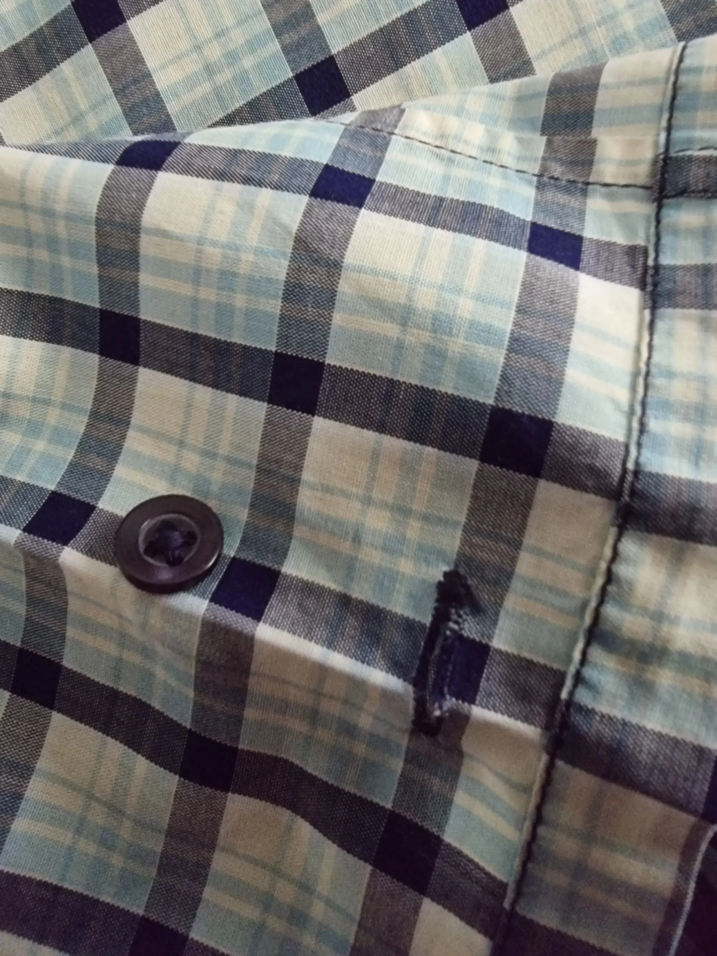 Samsoe&Samsoe Men’s Blue & White Check Short Sleeve Casual Shirt Size L - Timelessfashions