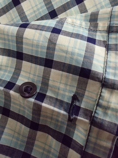 Samsoe&Samsoe Men’s Blue & White Check Short Sleeve Casual Shirt Size L - Timelessfashions