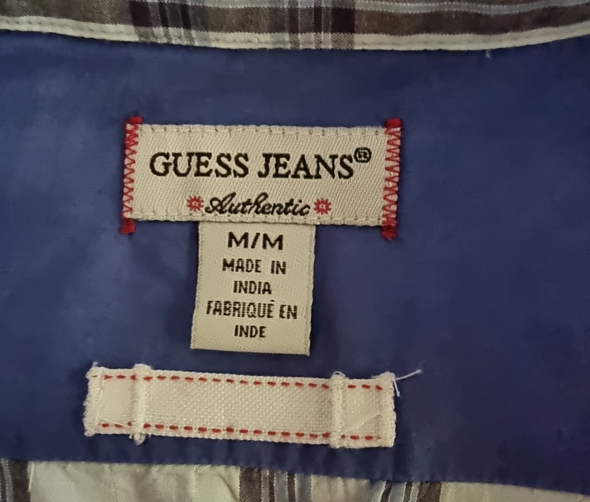 GUESS Jeans Men’s Short Sleeve Blue & White Check Shirt Size M Timeless Fashions