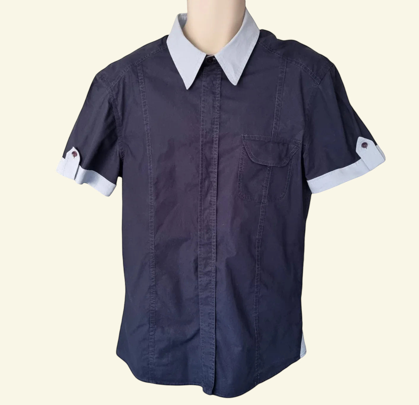 Versace Jeans Couture Men's Blue Cotton Short Sleeved Shirt Collar 17” - Timelessfashions