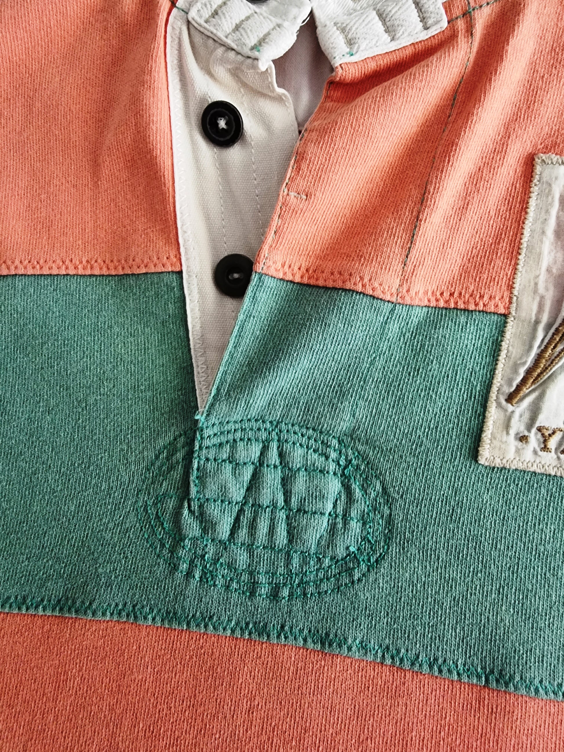 Polo Ralph Lauren Vintage Yacht Club 1st Class Flag Orange & Green Striped Shirt Size M Timeless Fashions