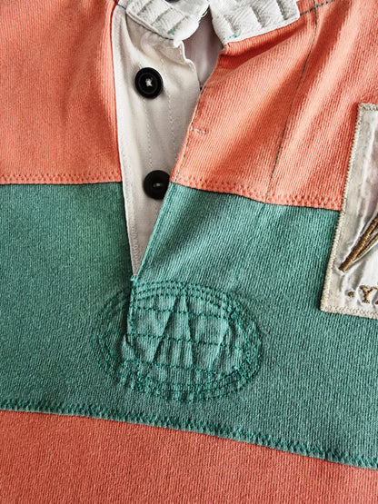 Polo Ralph Lauren Vintage Yacht Club 1st Class Flag Orange & Green Striped Shirt Size M Timeless Fashions