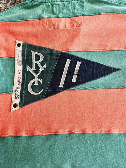 Polo Ralph Lauren Vintage Yacht Club 1st Class Flag Orange & Green Striped Shirt Size M Timeless Fashions