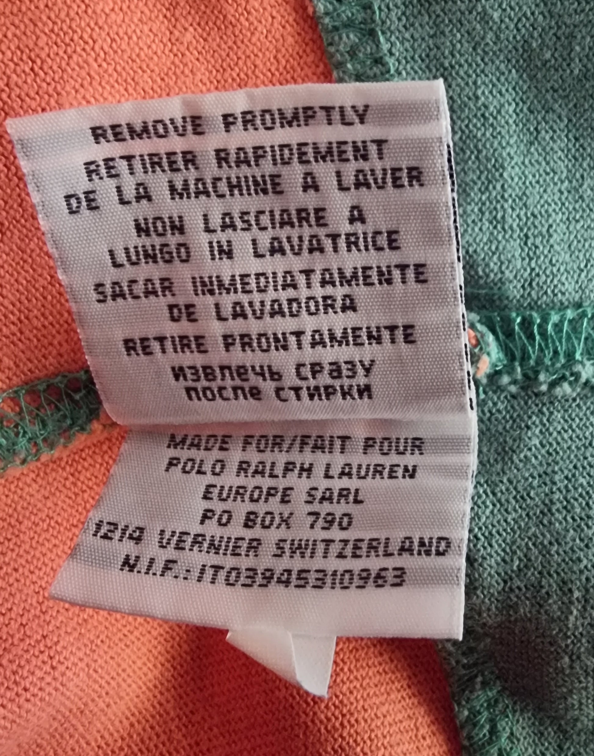 Polo Ralph Lauren Vintage Yacht Club 1st Class Flag Orange & Green Striped Shirt Size M Timeless Fashions