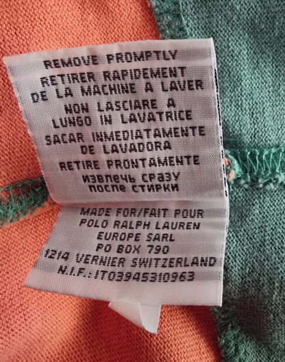 Polo Ralph Lauren Vintage Yacht Club 1st Class Flag Orange & Green Striped Shirt Size M Timeless Fashions