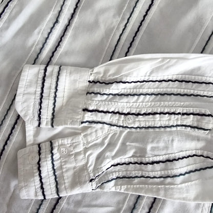 French Connection Men's White Striped Long Sleeve Shirt UK M - Timelessfashions