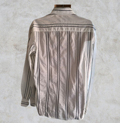 French Connection Men's White Striped Long Sleeve Shirt UK M Timeless Fashions