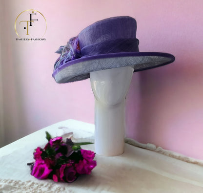 Jacques Vert Womens Purple & Grey Special Occasion Hat, Formal Wide Brim Hat Timeless Fashions