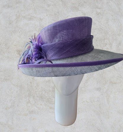 Jacques Vert Womens Purple & Grey Special Occasion Hat, Formal Wide Brim Hat Timeless Fashions