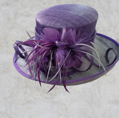 Jacques Vert Womens Purple & Grey Special Occasion Hat, Formal Wide Brim Hat Timeless Fashions