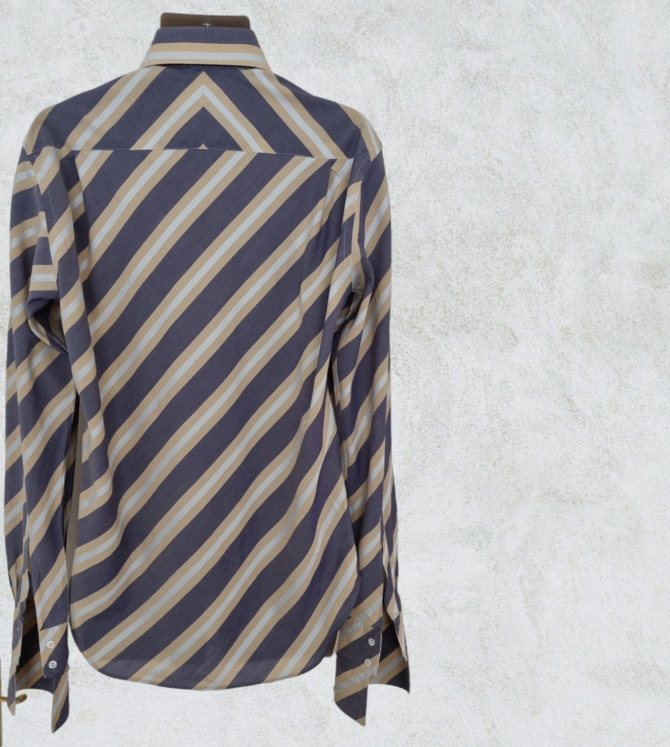 Mulberry Mens Grey, Beige & Cream Striped Long Sleeve Shirt Size 16/41 Timeless Fashions