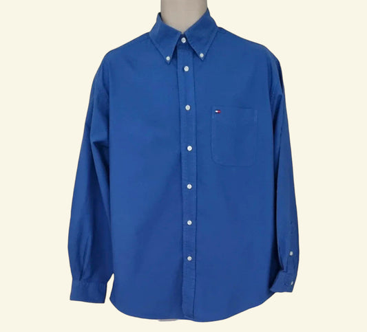 Tommy Hilfiger Mens Blue Casual Oxford Shirt Size M - Timelessfashions