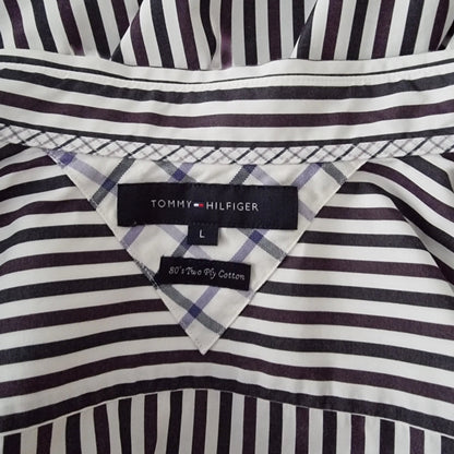Tommy Hilfiger Mens Navy, Purple and White Stripe Long Sleeve Shirt UK L - Timelessfashions