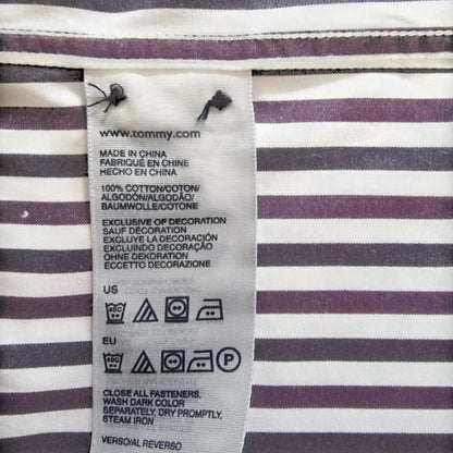 Tommy Hilfiger Mens Navy, Purple and White Stripe Long Sleeve Shirt UK L - Timelessfashions