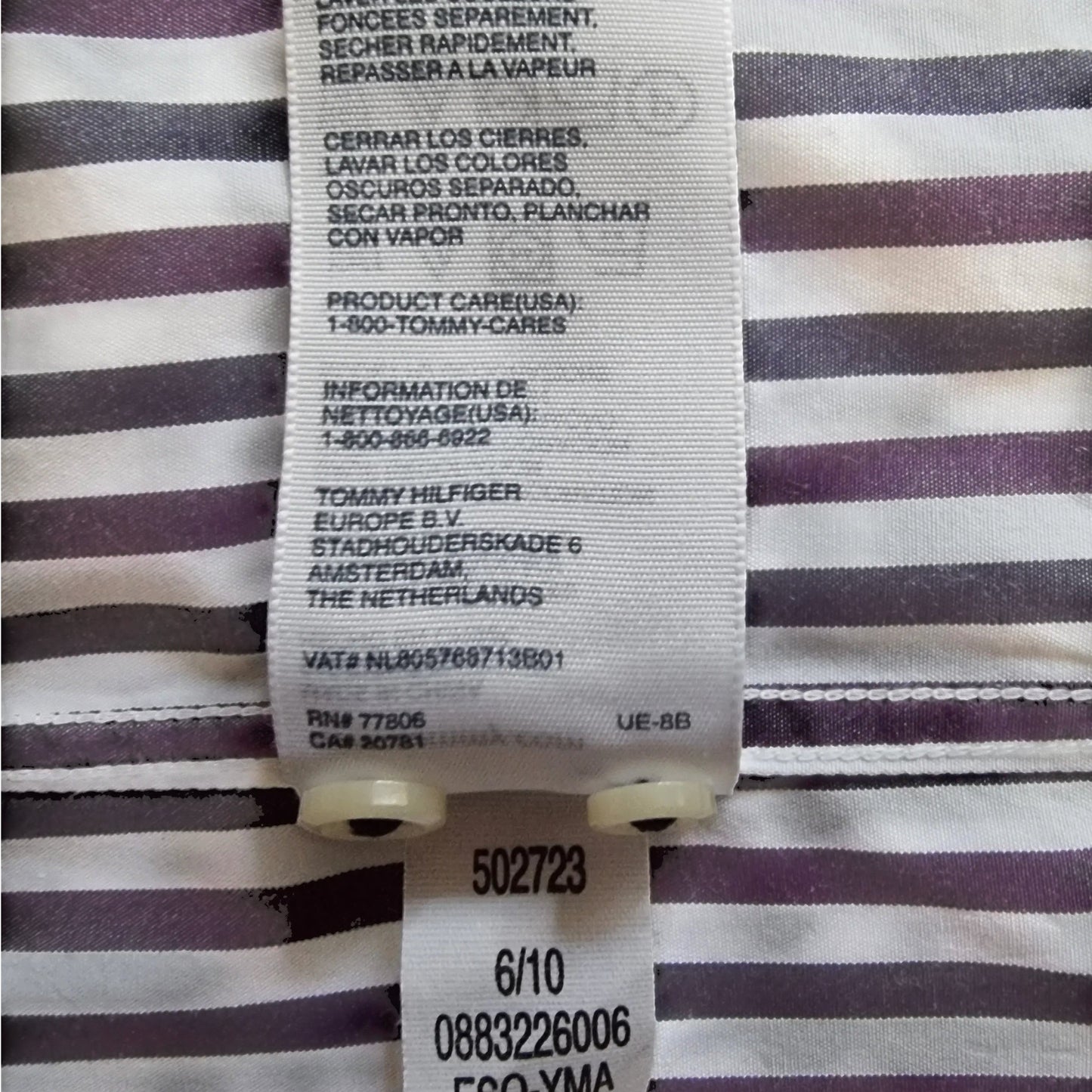 Tommy Hilfiger Mens Navy, Purple and White Stripe Long Sleeve Shirt UK L - Timelessfashions