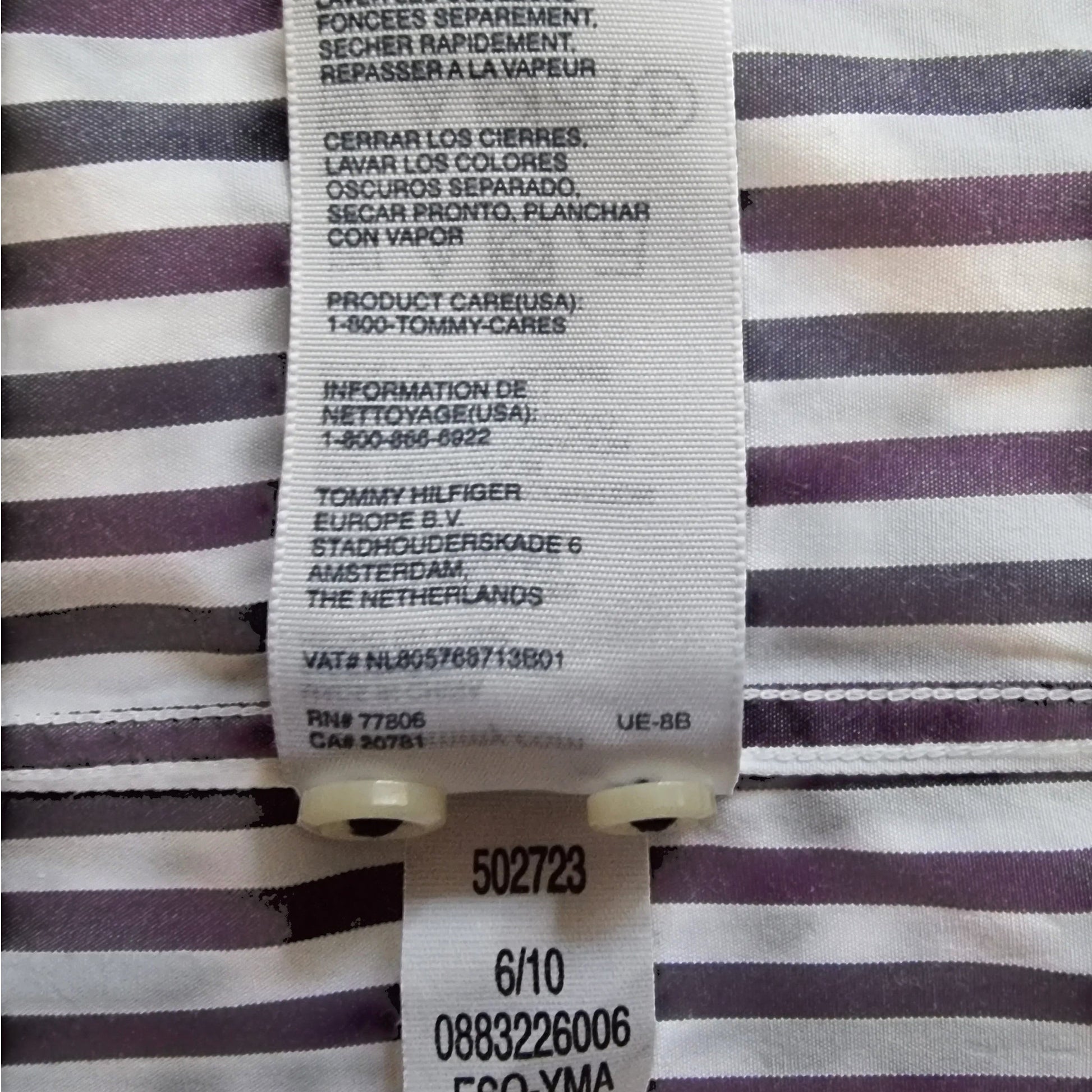 Tommy Hilfiger Mens Navy, Purple and White Stripe Long Sleeve Shirt UK L - Timelessfashions