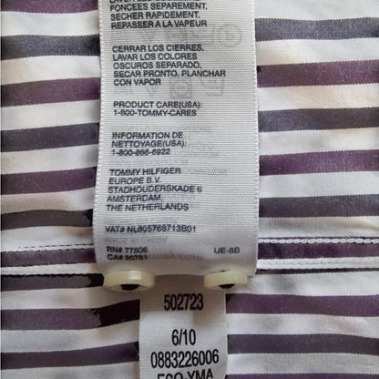 Tommy Hilfiger Mens Navy, Purple and White Stripe Long Sleeve Shirt UK L - Timelessfashions