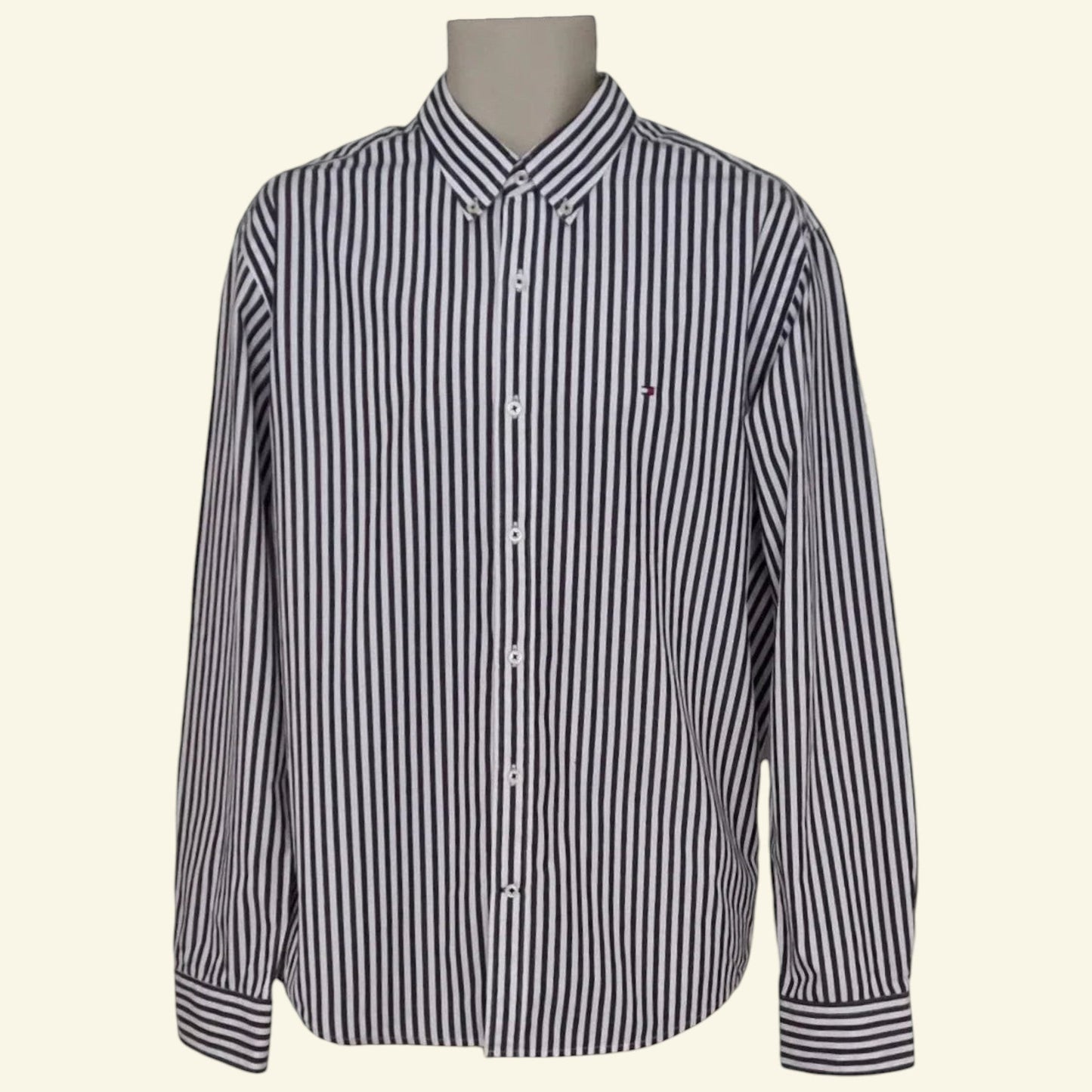 Tommy Hilfiger Mens Navy, Purple and White Stripe Long Sleeve Shirt UK L - Timelessfashions