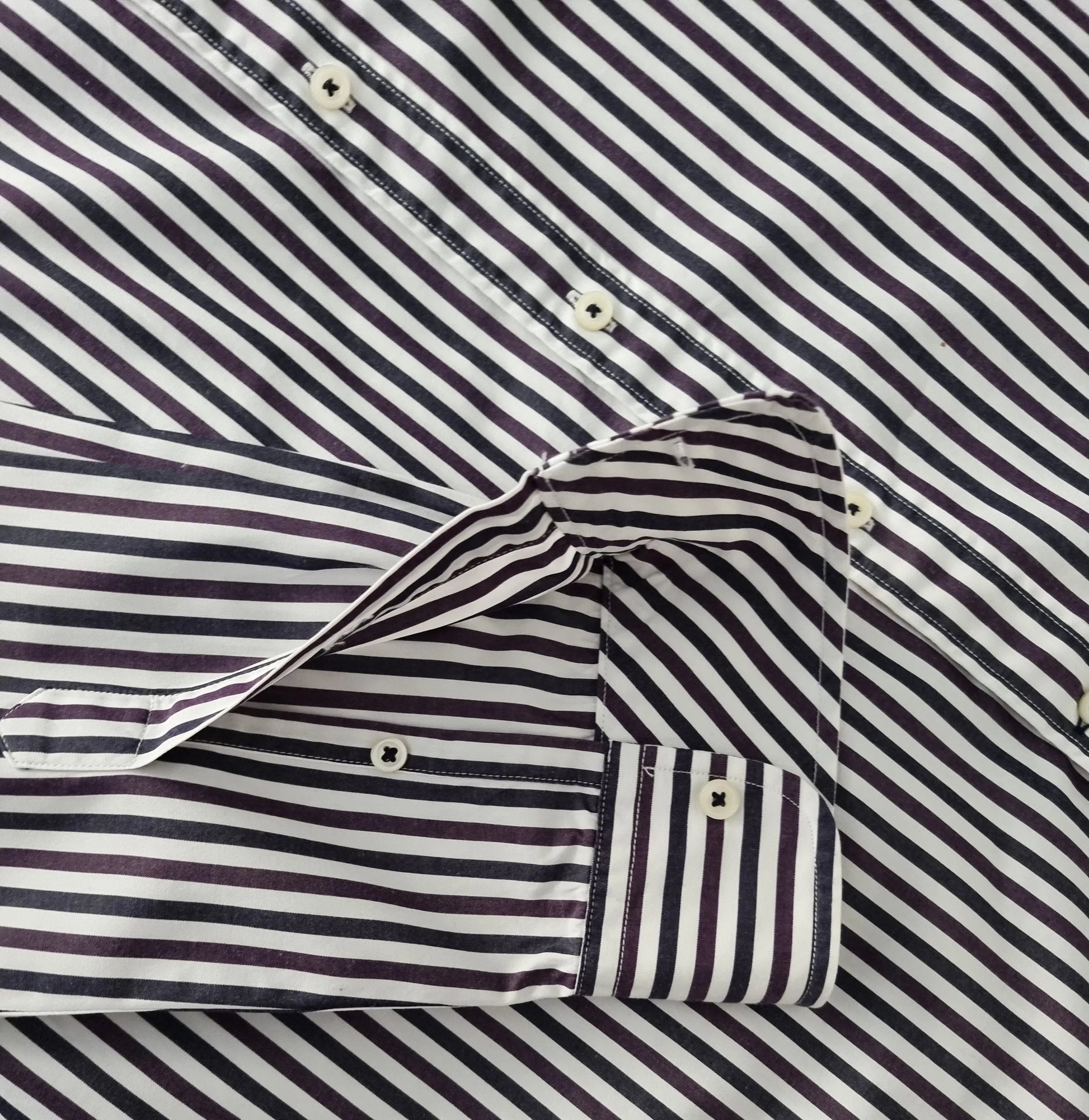 Tommy Hilfiger Mens Navy, Purple and White Stripe Long Sleeve Shirt UK L - Timelessfashions