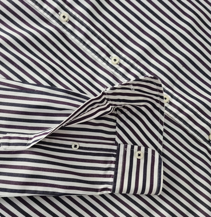 Tommy Hilfiger Mens Navy, Purple and White Stripe Long Sleeve Shirt UK L - Timelessfashions