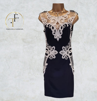 Lipsy London Womens Navy & White Cornelli Lace Trim Bodycon Dress UK 8 US 4 EU 36 Timeless Fashions