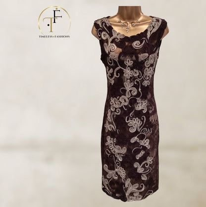 Phase Eight Ladies Aubergine Tapework Midi Dress. UK 10 US 6 EU 38 Timeless Fashions