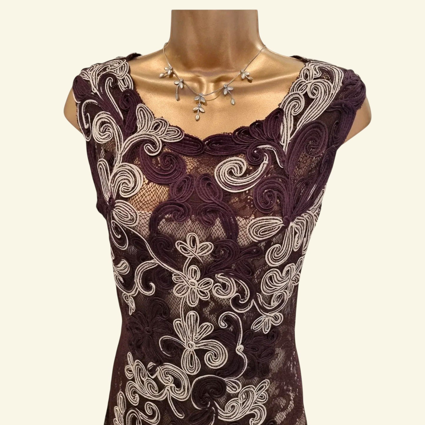 Phase Eight Ladies Aubergine Tapework Midi Dress. UK 10 US 6 EU 38 - Timelessfashions