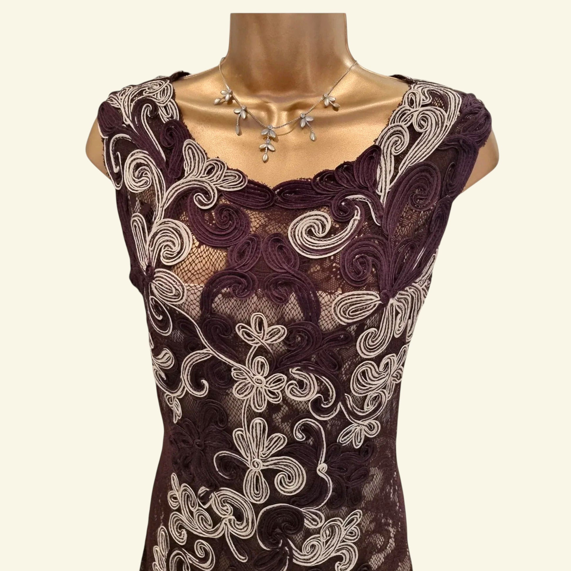 Phase Eight Ladies Aubergine Tapework Midi Dress. UK 10 US 6 EU 38 - Timelessfashions