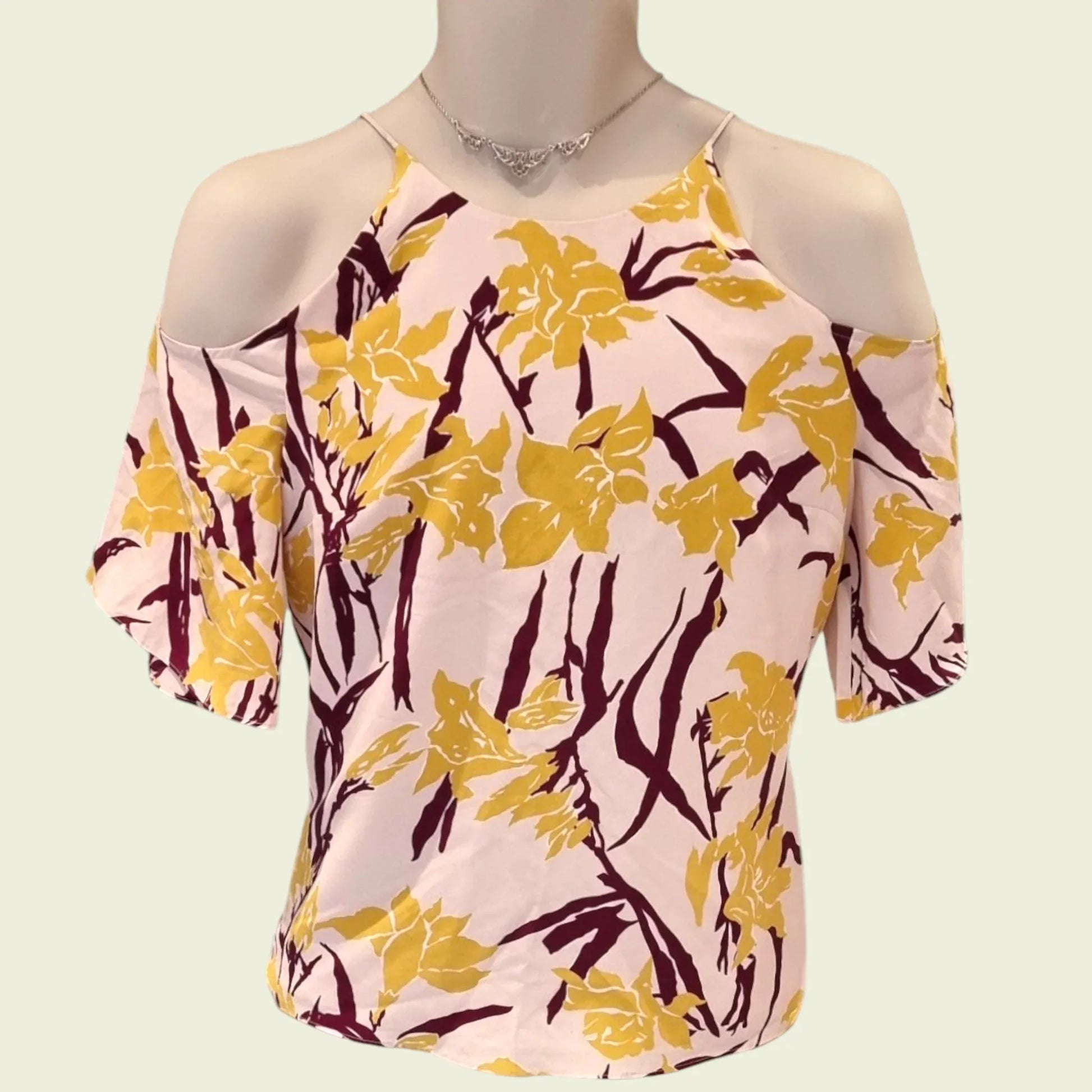 Whistles Multicoloured Lily Cold Shoulder Silk Top, UK 12 US 8 EU 40 - Timelessfashions