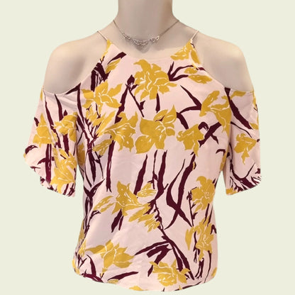 Whistles Multicoloured Lily Cold Shoulder Silk Top, UK 12 US 8 EU 40 - Timelessfashions