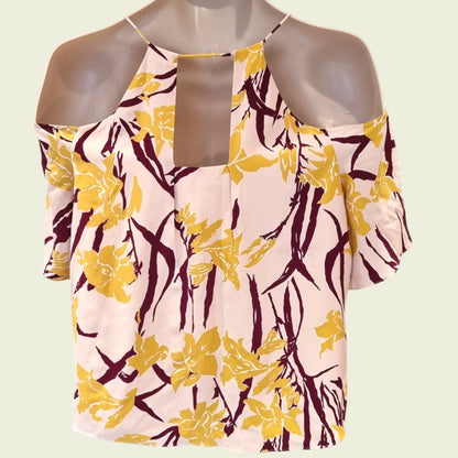 Whistles Multicoloured Lily Cold Shoulder Silk Top, UK 12 US 8 EU 40 - Timelessfashions