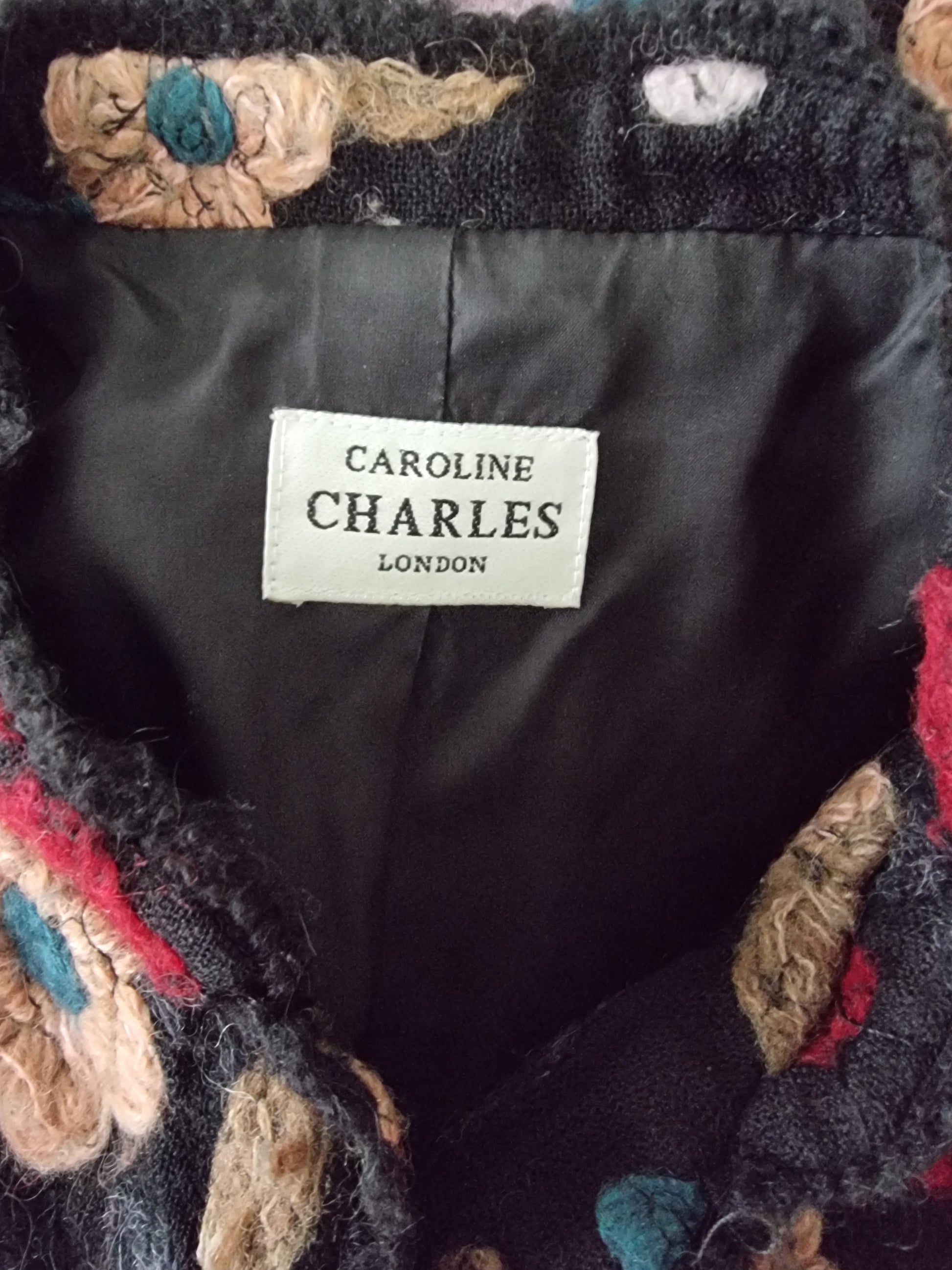 Caroline Charles Black Floral Lined Jacket UK 16 US 12 EU 44 Timeless Fashions