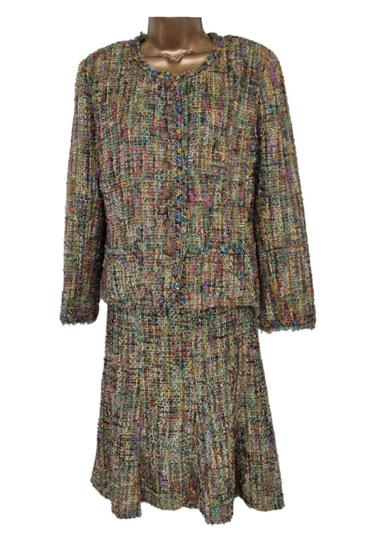 Caroline Charles Vintage Green Multicoloured Two Piece Suit UK 16 US 12 EU 44 IT 45 Timeless Fashions