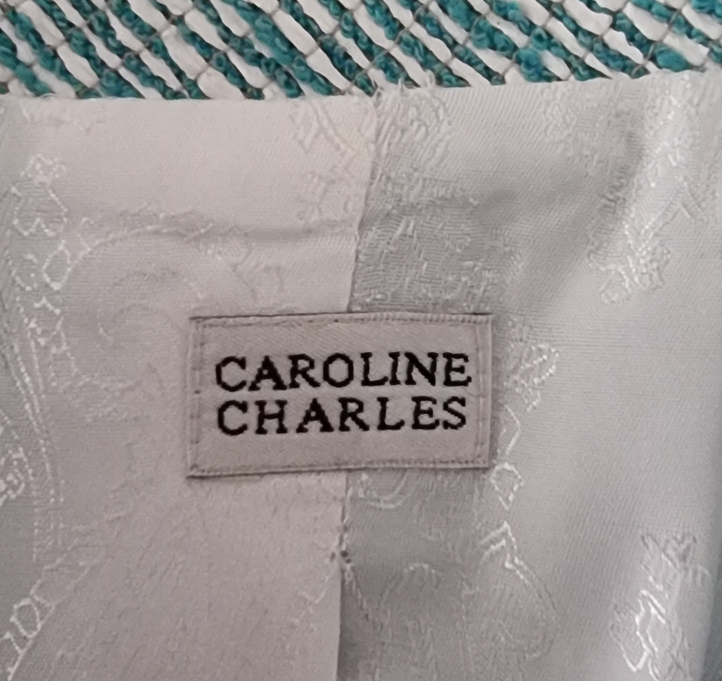Caroline Charles London Vintage Turquoise & White Suit UK 18 US 14 EU 46 IT 50 Timeless Fashions