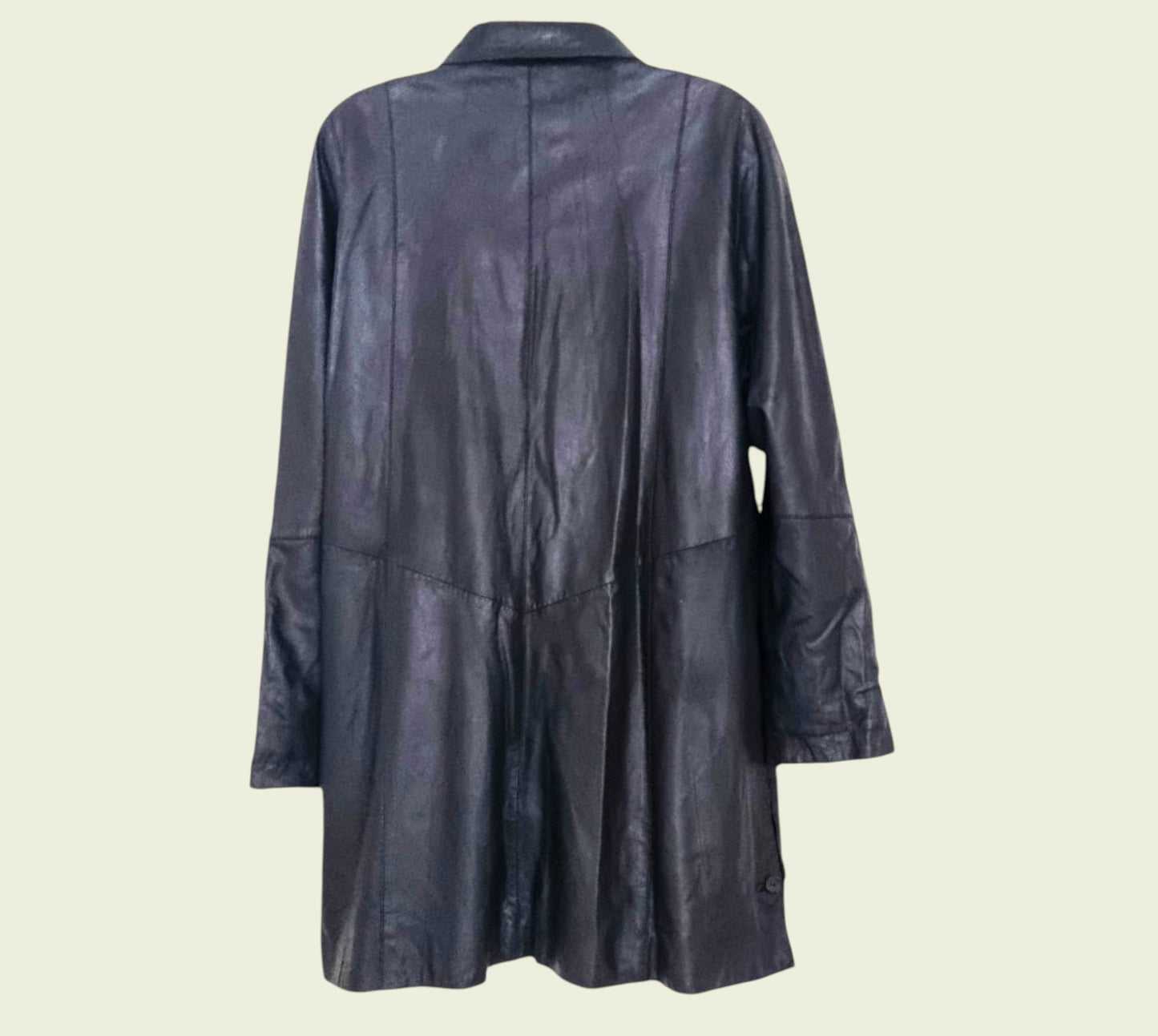 Black leather coat on a light beige background