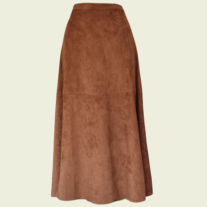 Brown suede skirt on a beige background