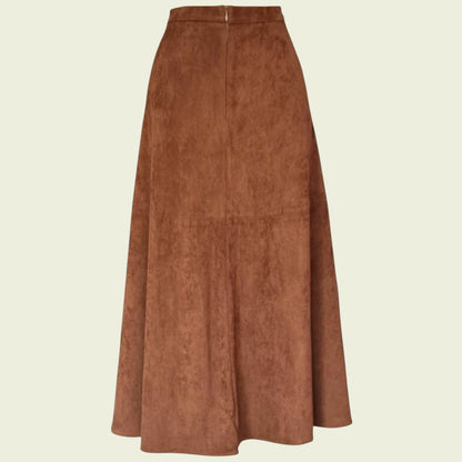Brown suede skirt on a beige background
