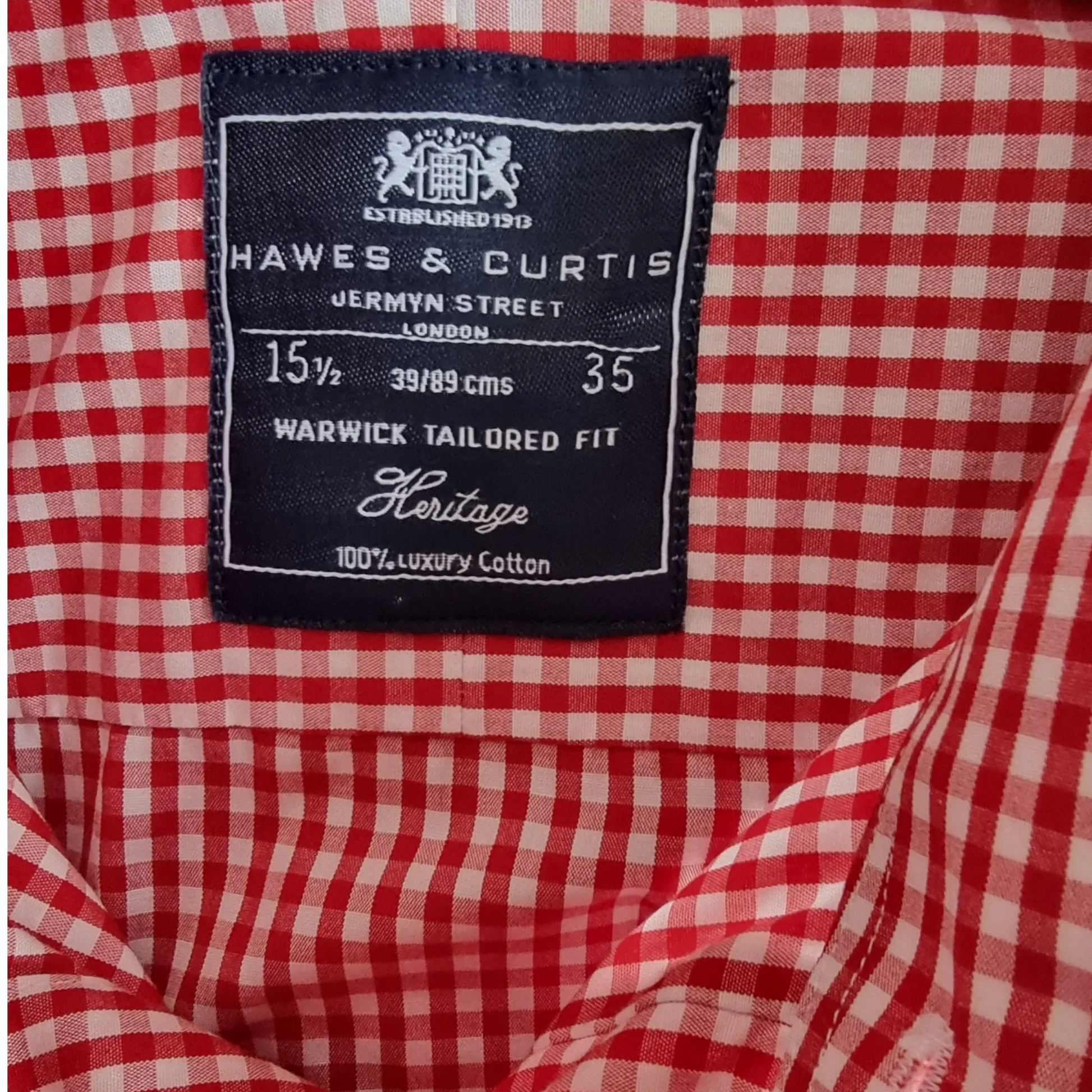Hawes & Curtis Shirt Mens Red & White Check Formal Cotton Shirt Collar 15.5" - Timelessfashions