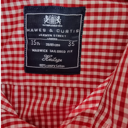 Hawes & Curtis Shirt Mens Red & White Check Formal Cotton Shirt Collar 15.5" - Timelessfashions
