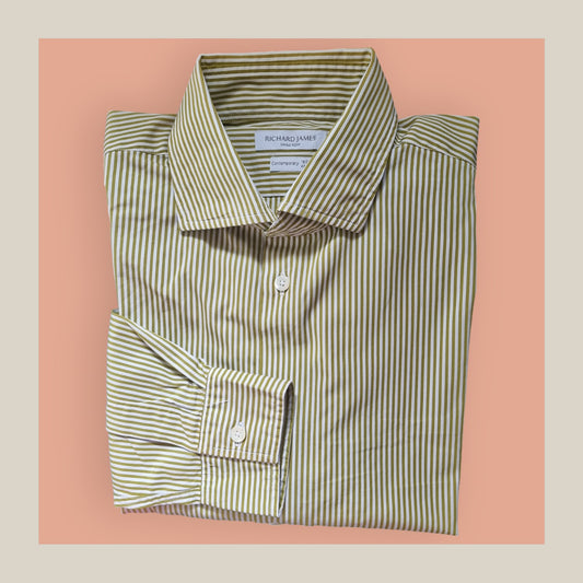 Richard James Saville Row Men’s Khaki Striped Shirt – Size 15 1/2 Timeless Fashions