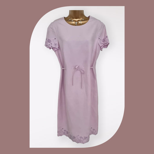 Viyella Vintage Lilac Broderie Anglais Dress UK 10 US 8 EU 38 Timeless Fashions