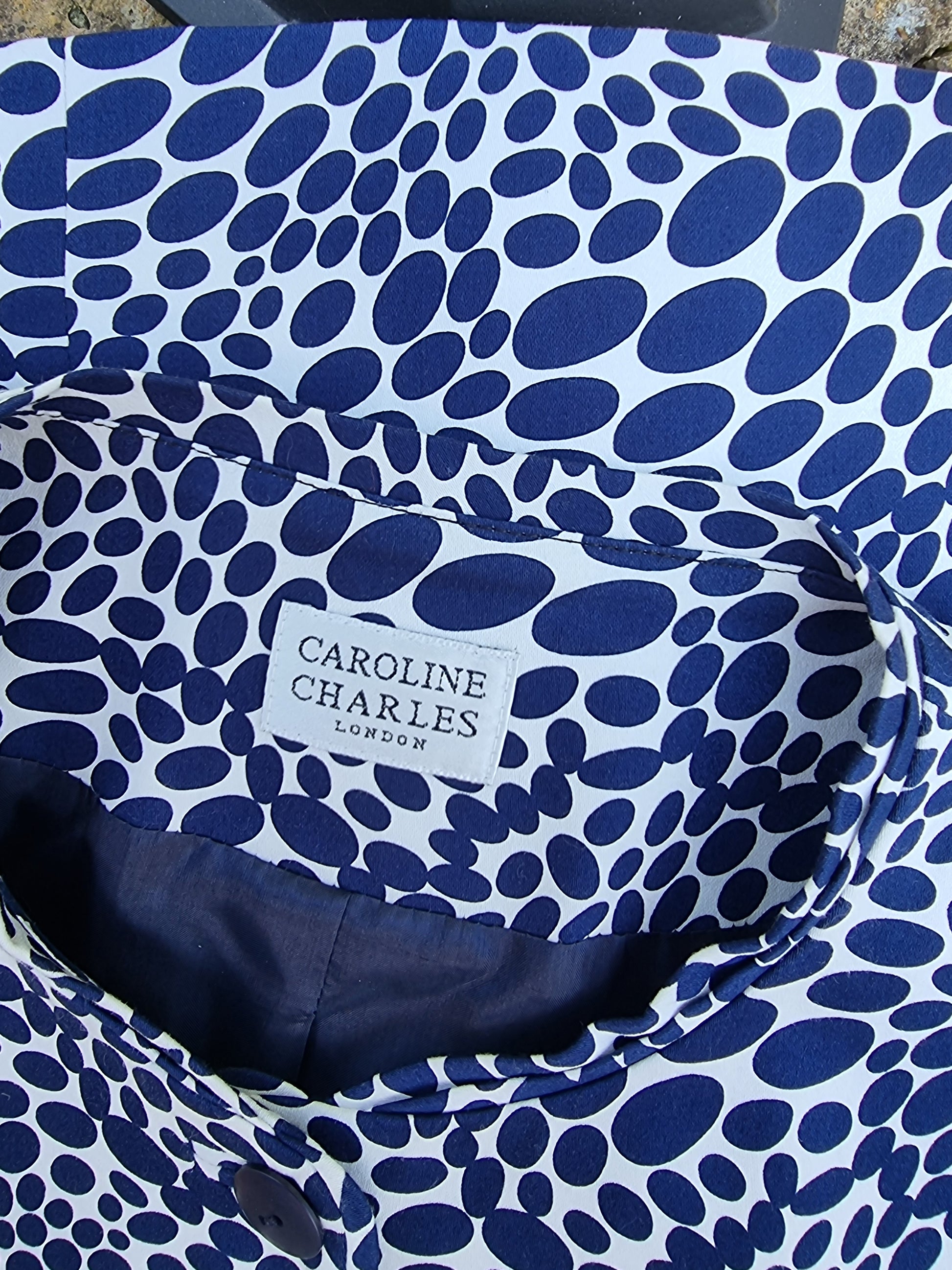Caroline Charles London Vintage Blue & White Lined Jacket UK 14 US 10 EU 42 Timeless Fashions