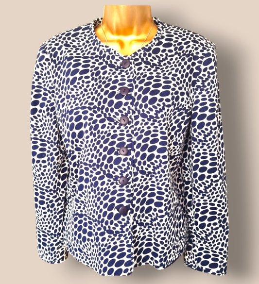 Caroline Charles London Vintage Blue & White Lined Jacket UK 14 US 10 EU 42 Timeless Fashions