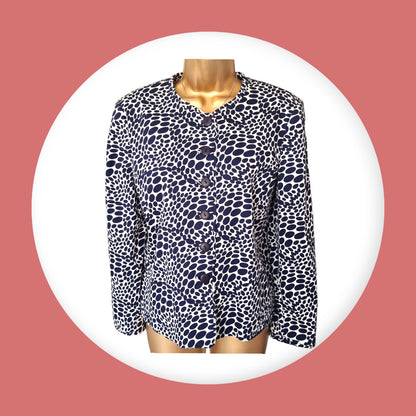 Caroline Charles London Vintage Blue & White Lined Jacket UK 14 US 10 EU 42 Timeless Fashions