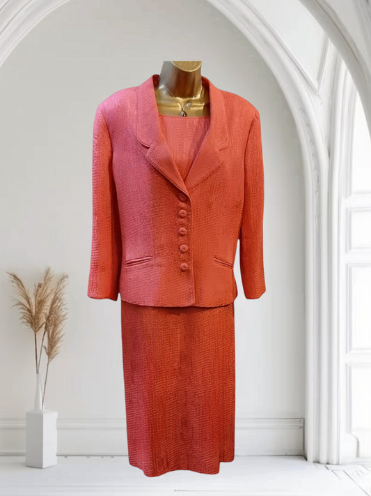 Caroline Charles London Vintage Coral Dress & Jacket UK 16 US 12 EU 44 Timeless Fashions