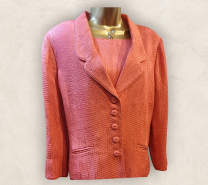 Caroline Charles London Vintage Coral Dress & Jacket UK 16 US 12 EU 44 Timeless Fashions