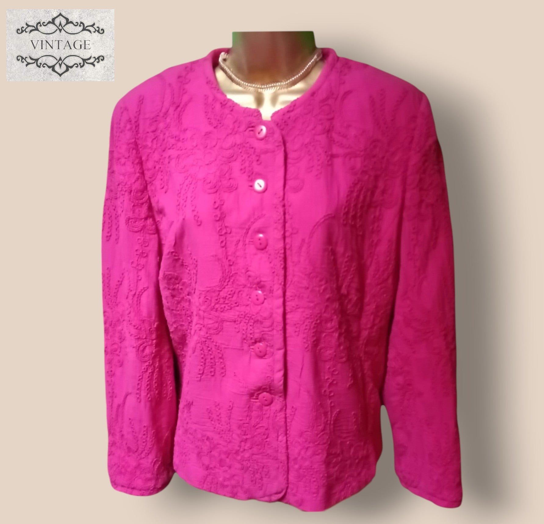 Caroline Charles London Vintage Cerise Embroidered Lined Jacket UK 16 US 12 EU 44 Timelessfashions