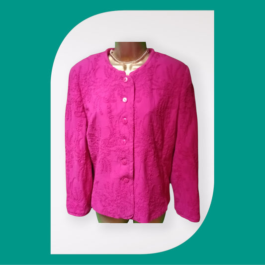 Caroline Charles London Vintage Cerise Embroidered Lined Jacket UK 16 US 12 EU 44 Timelessfashions