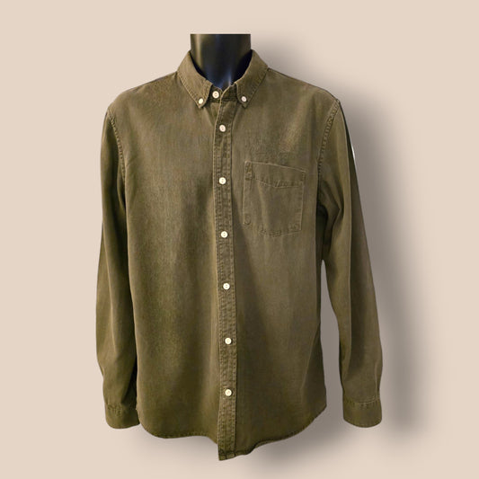 Pull & Bear Slim Fit Khaki Long Sleeve Shirt UK L Timeless Fashions