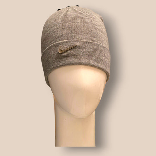 Nike Silver Swoosh Stretch Knit Grey Beanie Unisex One Size Timeless Fashions